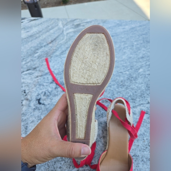 J. Crew Factory Red And Tan Wedge Lace Up Sandals New Without Box Sz 9 - Picture 5 of 7